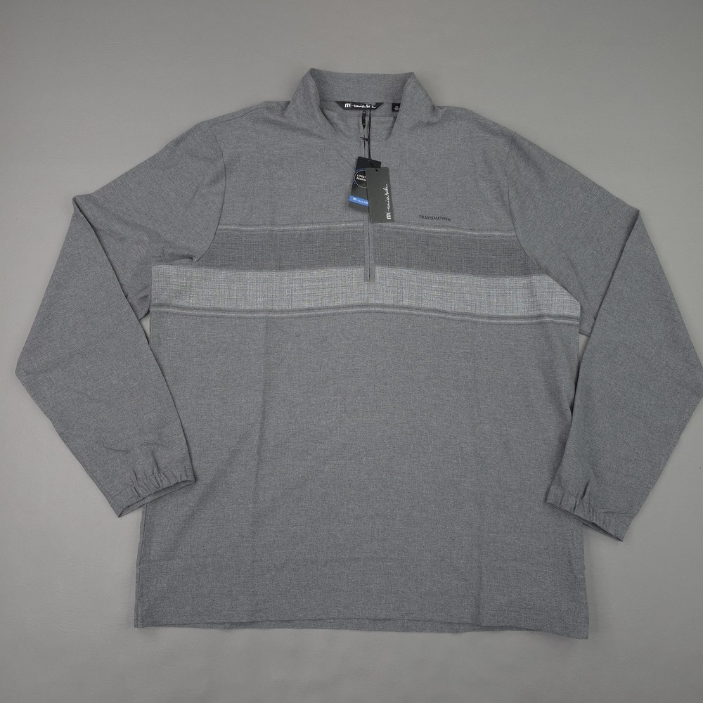 Travis Mathew Pullover Mens 2XL Gray Stripe 1/4 Zip Low Roller Performance Golf